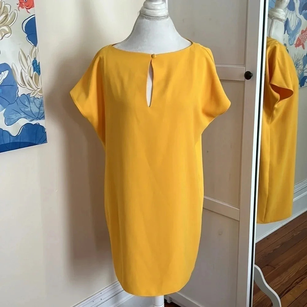 Trina Turk Kaanapali Vibrant Yellow Shift Dress with Keyhole Neckline- Size M